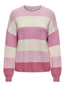 ONLY Damen Onlatia L/S Stripe Pullover KNT Noos Sweater, Pink Lady/Stripes:w. Jetstream/Moonlight/Pink Yarrow, M