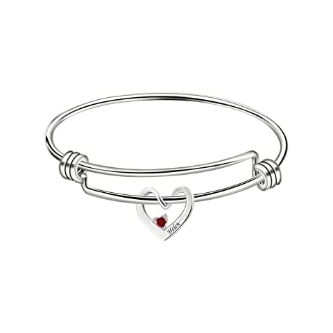 Seecoco Personalized Birthstones Bracelet for Women Custom Mothers Bracelets with 1 Heart Birthstones Adjustable Bangle Bracelets Custom Mother Name Bracelets for Family Birthday Gifts Cover