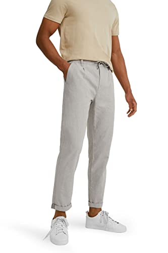 C&A Men's Cotton Chino|Checked Linen Pants, Heather Grey