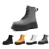 Mens Chelsea Boots, Platform Ankle Booties,Retro Round Top Lace-Up, Lace Up Fall Winter Streetwear Fashion Boots,Comfortable Block Heel (Gray,8.5)