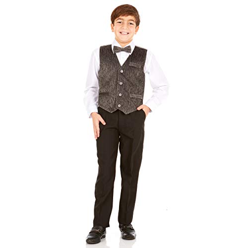 Image of Vittorino Boys 4 Piece Suit Set with Vest, Dress Shirt, Bow Tie, Pants & Pocket Square | Big & Little Kids Formal Apparel