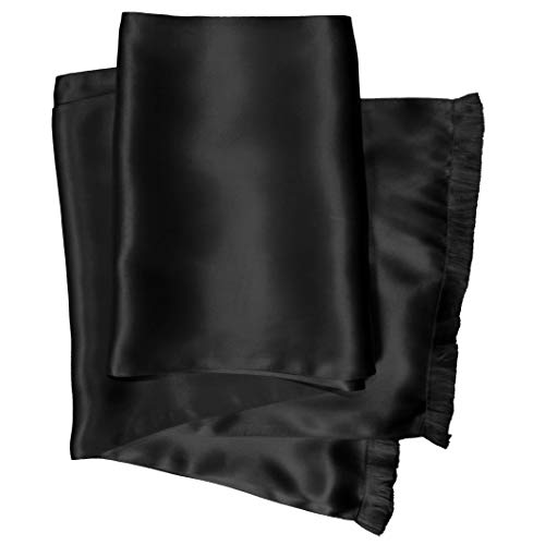 Aviator Scarf - BLACK - Soft, Sleek, Stylish – Double Layer - Genuine Satin Silk – 100% Silk