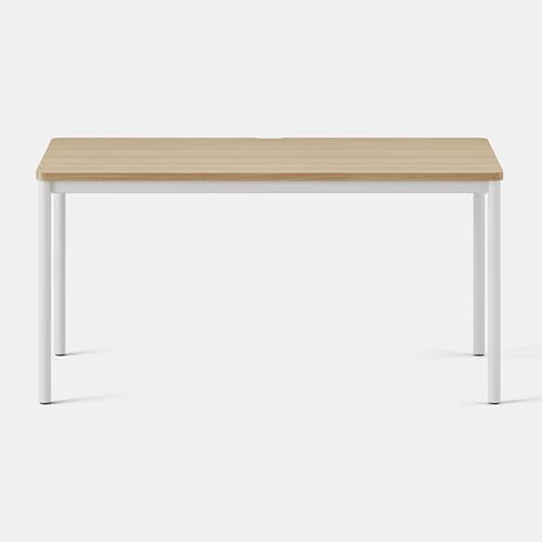 Image of Branch Daily Desk, Functional at Home Office Desk with Effortless Assembly | Timeless Design, Rounded Corners, and Built-in Cable Notch, 58 inch W x 27 inch H x 24 inch D, Woodgrain, White