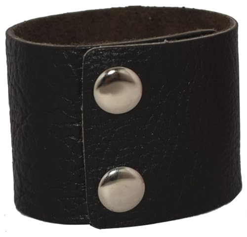 AZYOUNG Men's Black Brown White 5cm Wide Leather Bracelet Two Rows of Buckles Wristband Cuff Bangle,Length:23cm
