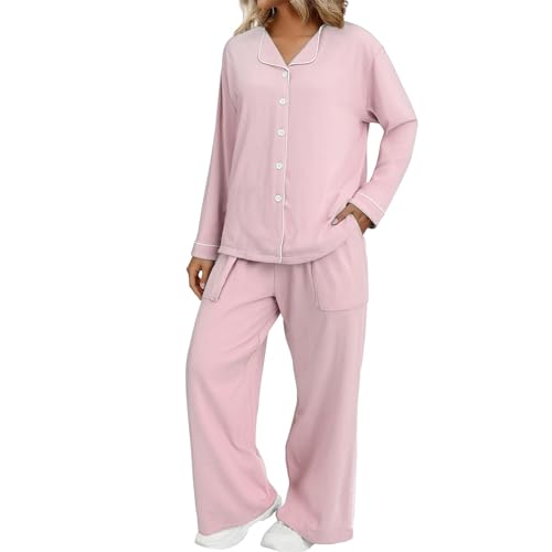 Damen Schlafanzug Langarm Pyjama für Frauen Verdickt Warm Fleece Gefüttert Pyjama Modischer...