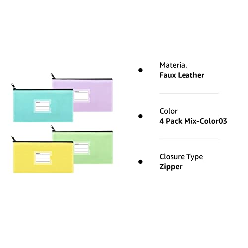 Sinzip 4 Pack Bank Deposit Money Bag, Heavy Duty Leatherette Security Zipper Wallet With Clear Window, Coin Bag, Cash Bag, Tool Pouch, Assorted Colors (4 Pack Mix-Color03) #TOP5