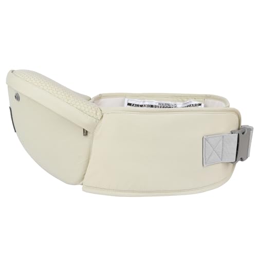 Bebamour Baby Carrier Safety-Certified Hip Seat Baby Carrier Newborn to Toddler Baby Hipseat 0-36Months with Head Hood, 3 PCS Teething Pads, Waist Extender & Storage Bag (Khaki)