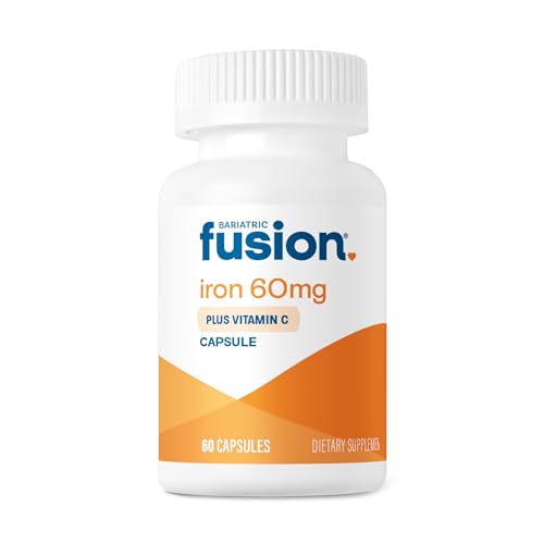 Bariatric Fusion Iron Supplement 60mg with Vitamin C | Easy to Swallow Capsule | Ferrous Fumarate Vitamins for Women and Men | Gluten Dairy and Soy Free | Non-GMO | 60 Count