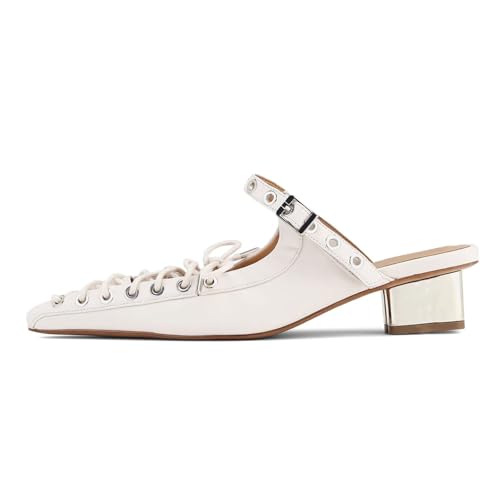 Agodor Lace-Up Slingback Pumps Pointed Toe Strappy Chunky Block Heel Mules Comfortable Punk Goth Shoes with Adjustable Buckle2