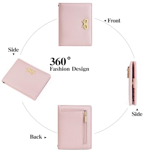 Image of GOIACII Small Women's Wallet RFID Blocking Wristlet Girls Cute Bow Mini Purse Bifold Silm Card Holder Pink