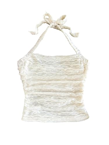 SOLY HUX Girl's Summer Sleeveless Halter Tank Top Tie Backless Textured Fitted Crop Vest Shirts
