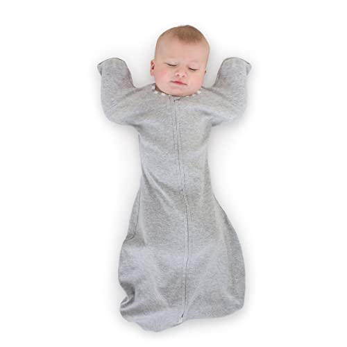 Image of SwaddleDesigns Transitional Swaddle Sack, Arms Up Half-Length Sleeves & Mitten Cuffs, Swaddle for Newborn Transition to Baby Sleep Sack Wearable Blanket, 0-3 Month, 6-14 lb, Gray with Striped Trim