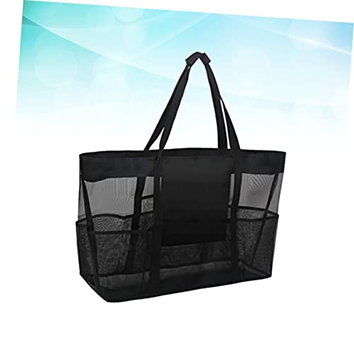 Cabilock Portable Mesh Tote Bag for Beach Travel Versatile Clothes Storage Pouch for Bathroom Pool Gym Black for Collecting Toys Wet Items2