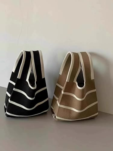 Bolso tejido con nudo negro y blanco mini tote de lona miniatura 6