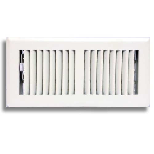 Image of 6 inch x 14 inch White Floor Register 2 Way - Stamped Face Steel Vent Cover, HVAC Floor Grille for AC Heat, Fits 6x14 Duct Opening, Heavy Duty Metal Register