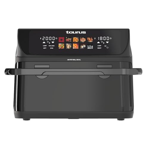 Taurus – Friggitrice ad aria Grill 360 XL | 10L | 4 Resistenze | 2800W | Schermo tattile | Cestello divisibile | Timer 60 min | 10 Programmi | Temp 60º-200ºC | Cottura simultanea