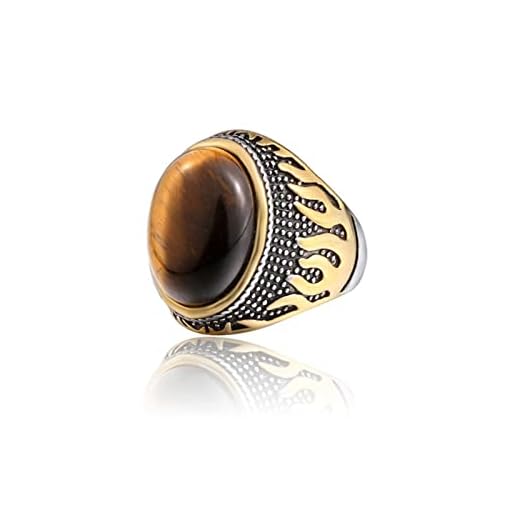 Mode ring Flame Tiger Eye Stone Punk Rings Rostfritt Stål Vintage for motorcykel Biker Man Gothic Boy Rock Mens Animal Finger Ring Bar Ring (Main Stone Color : GOLD, Ring Size : 7)