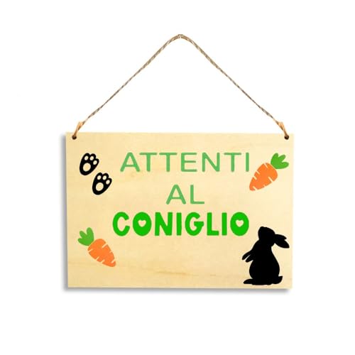 Targa in Legno Decorativa ATTENTI AL CONIGLIO