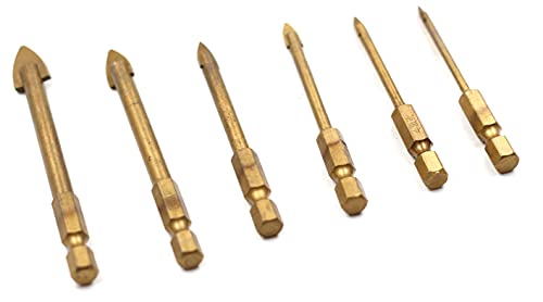Chiloskit 5Pcs Titanium Coated Tile Glass Masonry Drill Bit Set Hole Cutting Tool With Hex Shank For Ceramic Tile Marble Mirror Glass, 3/4/6/8/10Mm #TOP1