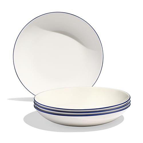 Made In Cookware - Set of 4 - Entrée Bowls - White With Navy Rim - Porcelain - Crafted in England