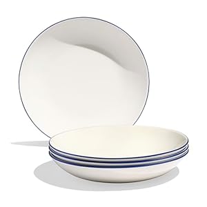 Made In Cookware – Set of 4 – Entrée Bowls – White With Navy Rim – Porcelain – Crafted in England