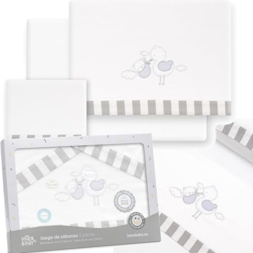 mibebestore   Sábanas para Cuna 60x120 cm de Franela 100% Algodón | Sábanas de Invierno para Bebé, Cálidas y Suaves | Set 3 Piezas con Bajera Ajustable, Encimera y Funda de Almohada | Bebé Gris