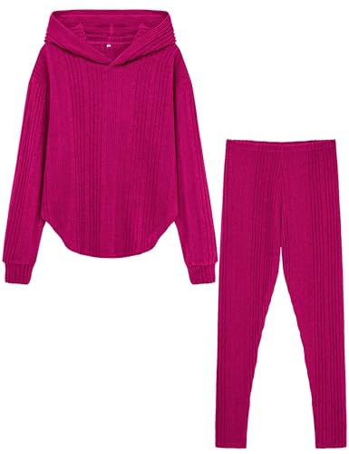 Image of LecGee Women Fall Casual Hoodie Set Long Sleeve Oversized Sweatshirt Elastic Waist Legging Pant 2 Piece Outfit Tracksuit