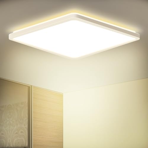 LEZOE Lámpara de Techo LED Lámpara de Techo, IP54 Lámpara de Baño Impermeable Redonda Plana 18W 4000K 1800LM Delgada para Sala de Estar Baño Dormitorio Cocina Pasillo Sótano Oficina, 220 * 25mm