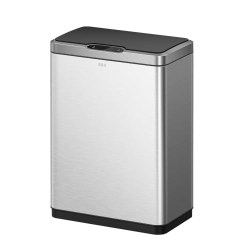 EKO Mirage Trash Can with Sensor, 2-Compartment Trash Can 2 x 20L, Automatic Kitchen Trash Can, 2 Plastic Inner Bins, Soft-Closing Lid, Fingerprint-Resistant, Electric Waste Bin, Matte Stainless Steel