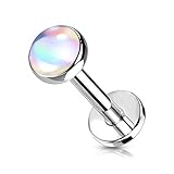 Amelia Fashion 16 Gauge Iridescent Stone Top on Internally Threaded 316L Surgical Steel Flat Back Studs for Labret, Monroe, Cartilage and More (Clear | L.5/16