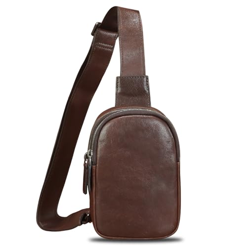 Image of Genuine Leather Sling Bag for Women Small Crossbody Purse Handmade Daypack Retro Shoulder Backpack Vintage Chest Pack (Coffee)