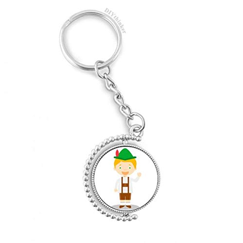 Llavero rotatorio de dibujos animados alemanes en verde y marrón DIYthinker