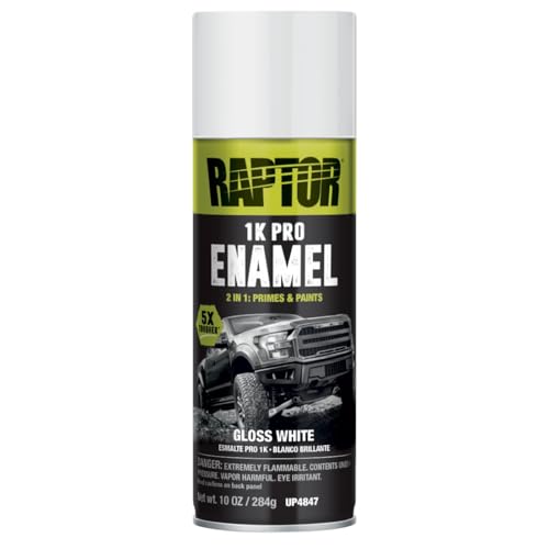 RAPTOR 1K Pro Enamel Paint Professional Grade Automotive Spray Paint Paints & Primes Tough & Durable Finish Easy-To-Use 10 oz White