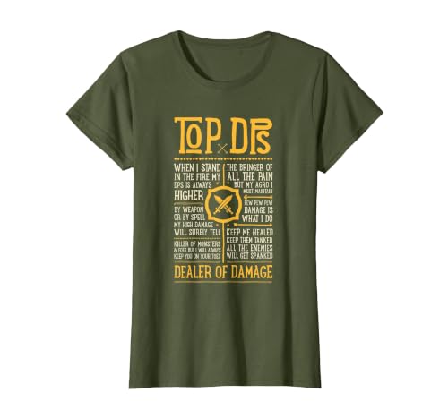 Wow Funny Top DPS Role Play Gaming T-Shirt, Women, Olive Green, Large