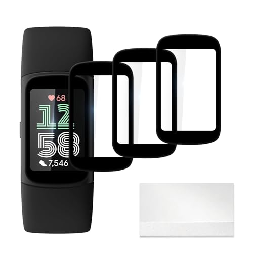 riwoauoo 4 Pack for Fitbit Charge 6/Charge 5 Smartwatch Screen Protector Anti-Scratch High Sensitive 3D Full Coverage HD PMMA Soft Protective Film(Non-tempered Glass)