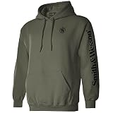 Smith & Wesson Officially Licensed Men's Hooded Sweatshirt, Long Sleeve Pullover Graphic Hoodie with Arm and Chest Logo (US, Alpha, Large, Regular, Regular, Green)