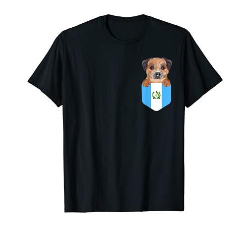 Guatemala Flag Border Terrier Dog In Pocket T-Shirt, Black