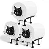 Cat Toilet Roll Holder: Tissue Paper Roll Storage Stand - 3D Printed Black Cat Loo Roll Holder - Toilet Paper Holder Bathroom Set for Bathroom Shelf Housewarming Gift Bathroom Decor (Cat-3Pcs)