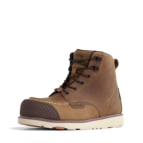 BRUNT Marin BRUNT Toe (Comp Toe) - Men’s Size 14, Brown - 6' Waterproof Reinforced Wedge Work Boot - EH Rated - Slip + Oil Resistant - Adjustable Width System