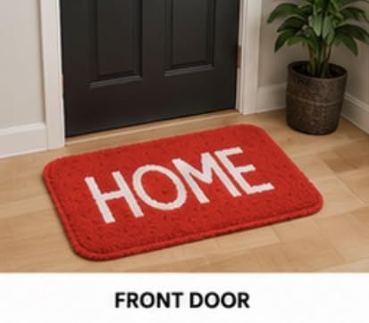 Image of Set of 2 Micro Anti Skid Bath Mat for Home Kitchen, Office, Water Absorbent Machine Washable and Quick Dry Luxury Mats for Bathroom, Kitchen, Entrance. (Red Home)