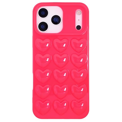 DMaos for iPhone 17 Pro Max Case for Women, 3D Pop Bubble Heart Gel Cover, Cute Girly for iPhone17 Pro Max 6.9 inch - Hot Pink