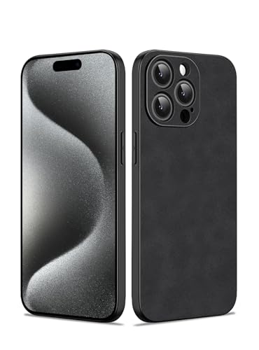 Coque iPhone 15 Pro ultra légère : protection mince en cuir noir résistant
