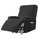 Highdi Housse de Fauteuil Relax Extensible, 4 Pièce Housse de Canapé Spandex Doux Antidérapante avec Poche Latérale, Protege de Meubles Lavable pour 1 Places Fauteuil Inclinable (Noir)