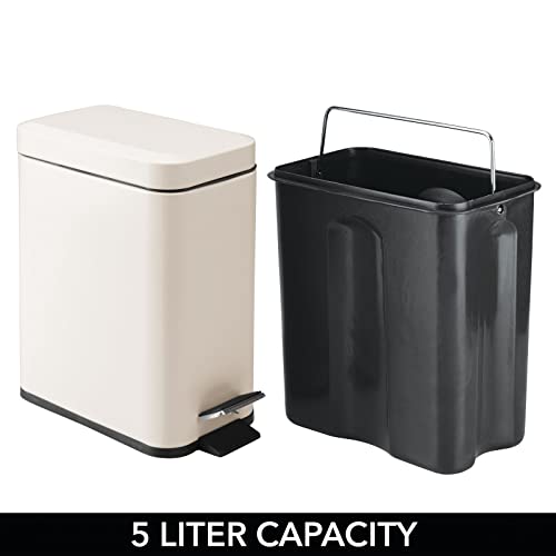 Mdesign Small Modern 1.3 Gallon Rectangle Metal Lidded Step Trash Can, Compact Garbage Bin With Removable Liner Bucket And Handle For Bathroom, Kitchen, Craft Room, Office, Garage - Cream/Beige #TOP4