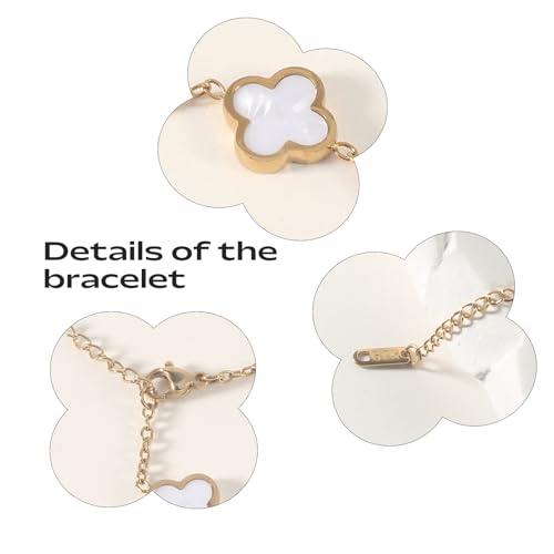 double sided 18K Gold Plated Clover Bracelet for Women, Dupe Four Leaf Flower Lucky Chain Bangle, Cute Jewelry Gift for Her Mom Wife4