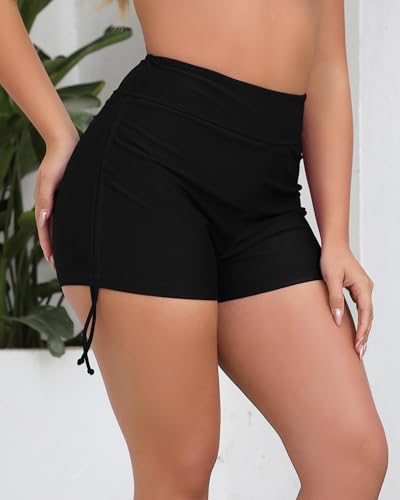 Halcurt Women's High Waisted Swim Board Shorts Tummy Control Side Tie Adjustable Tankini Swimsuit Bottoms2