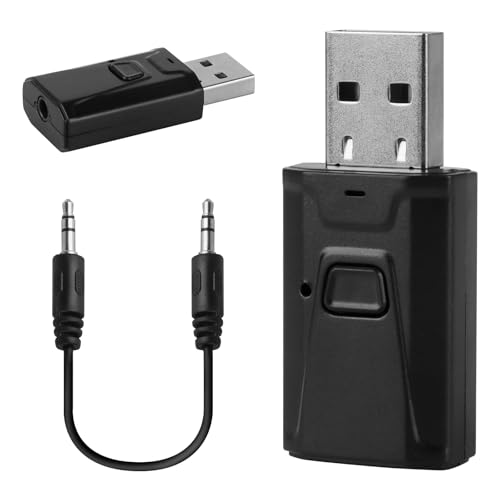 SKIKHN Bluetooth-adapter 5.0 Med 3,5 mm AUX, 4-i-1 Dongel, Sändarmottagare för PC, Skrivbord, Bärbar Dator, TV, Hemljudsystem, Bil