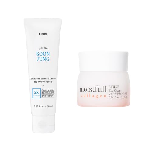 ETUDE SoonJung 2x Barrier Intensive Cream (2.02 Fl Oz) + Moistfull Collagen Eye Cream (0.94 Fl Oz) Bundle