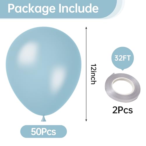 Image of KALOR 12 Inch Pearl Light Blue Balloons, 50 Pcs Shiny Latex Helium Balloons for Kid's Birthday Party, Baby Shower, Wedding, Graduate Party Decorations