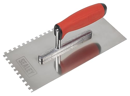 Sealey 270mm Stainless Steel Notch Trowel, Rubber Handle, Aluminium Foot, 6mm - T7806 - Image 2
